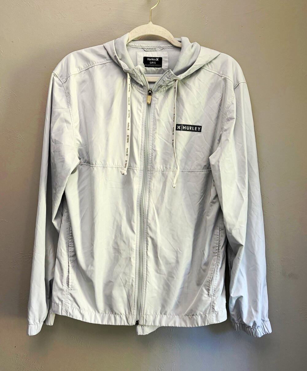 Hurley Men’s Gray Hooded Full-Zip Lightweight Windbreaker Jacket Sz S (0284)
